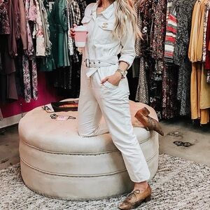 BURU Small Josephine Jumpsuit in White Painter’s Utility Boiler Suit